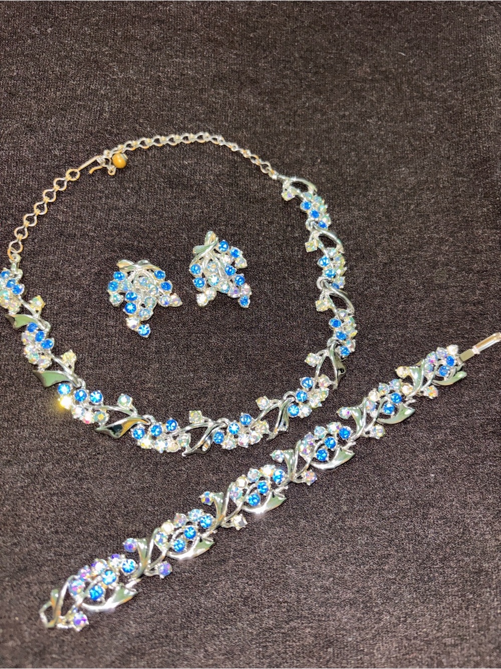 Vintage 1960s BSK Costume Jewelry Set Blue and Aurora Borealis Never Worn